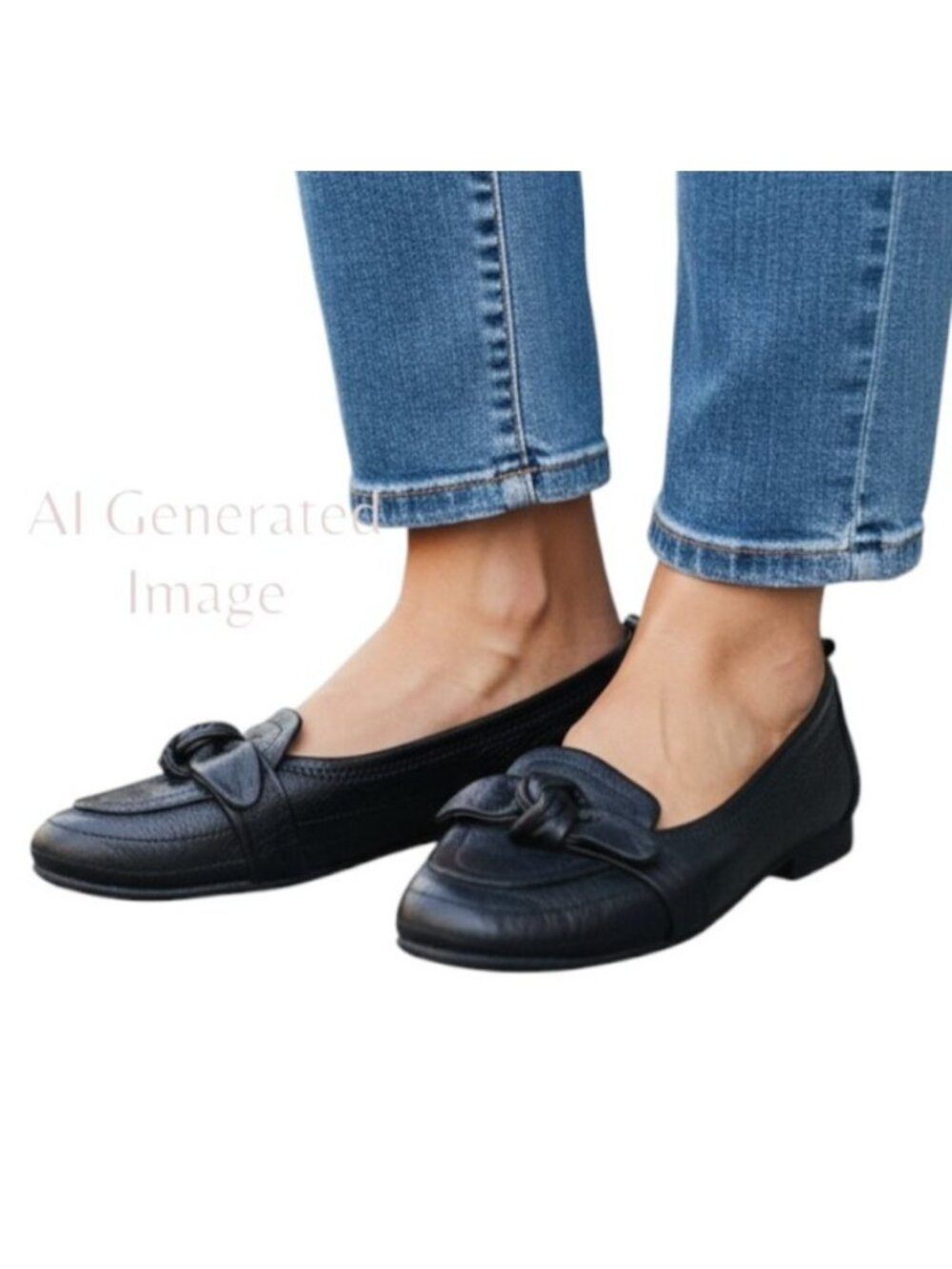 Joan & David ZARZA Black Leather Knot Toe Slip On Flat Loafer Shoes Size 7.5 M